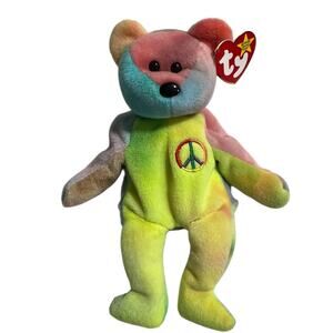 Vintage 1996 Ty Beanie Baby Peace Bear Tie Dye Original Tags Mint